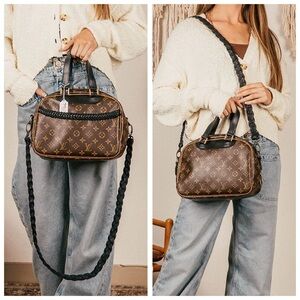 Authentic LV Monogram Trouville Revamped by Vintage Boho Bags Black Braided Trim